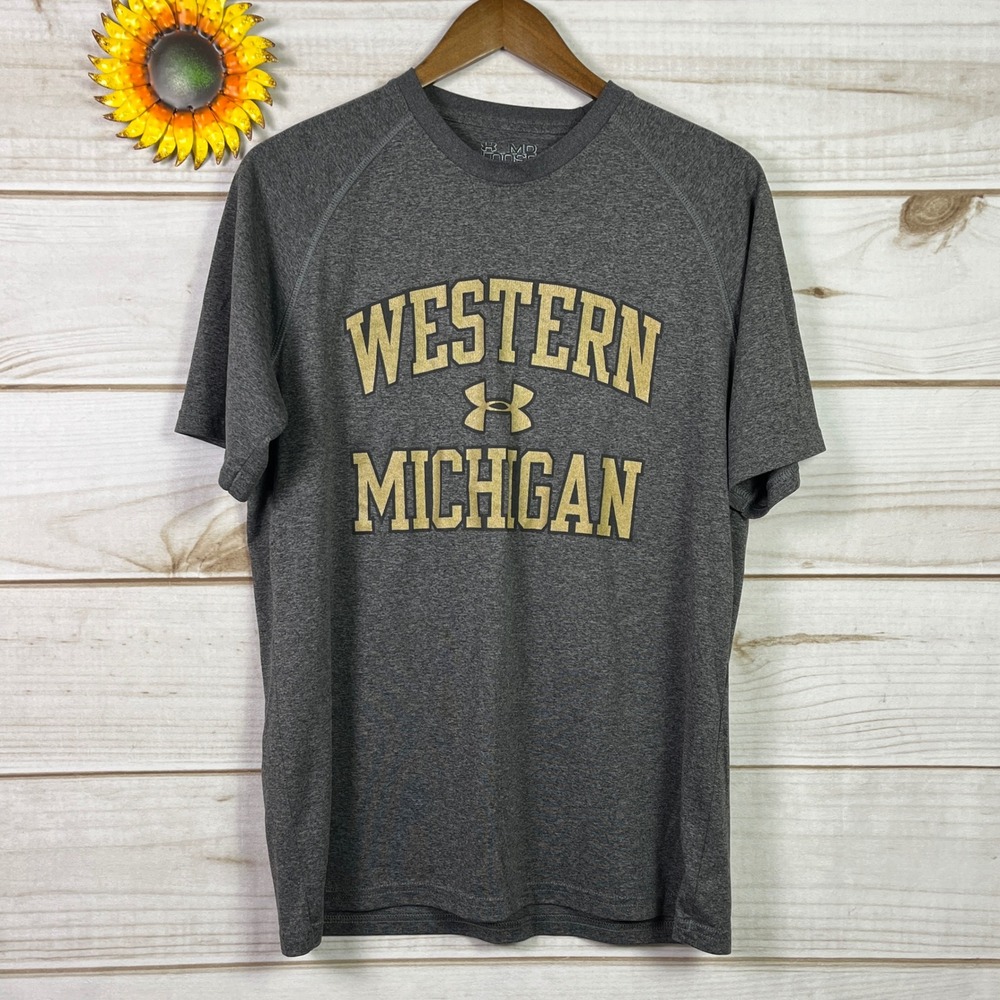 Under Armour Western Michigan University WMU Broncos Gray HeatGear Shirt Mens M